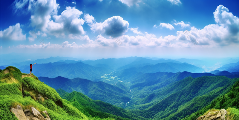 蓝天白云下一个人在山顶的背景,高清,摄影图,摄影图片,图片大全,摄影图免费下载